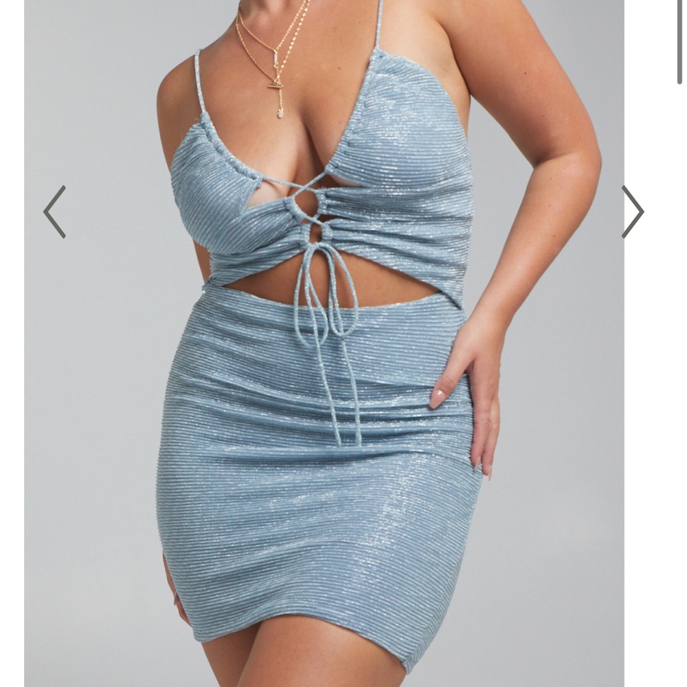 Showpo Sparkly Light Blue Tie Dress